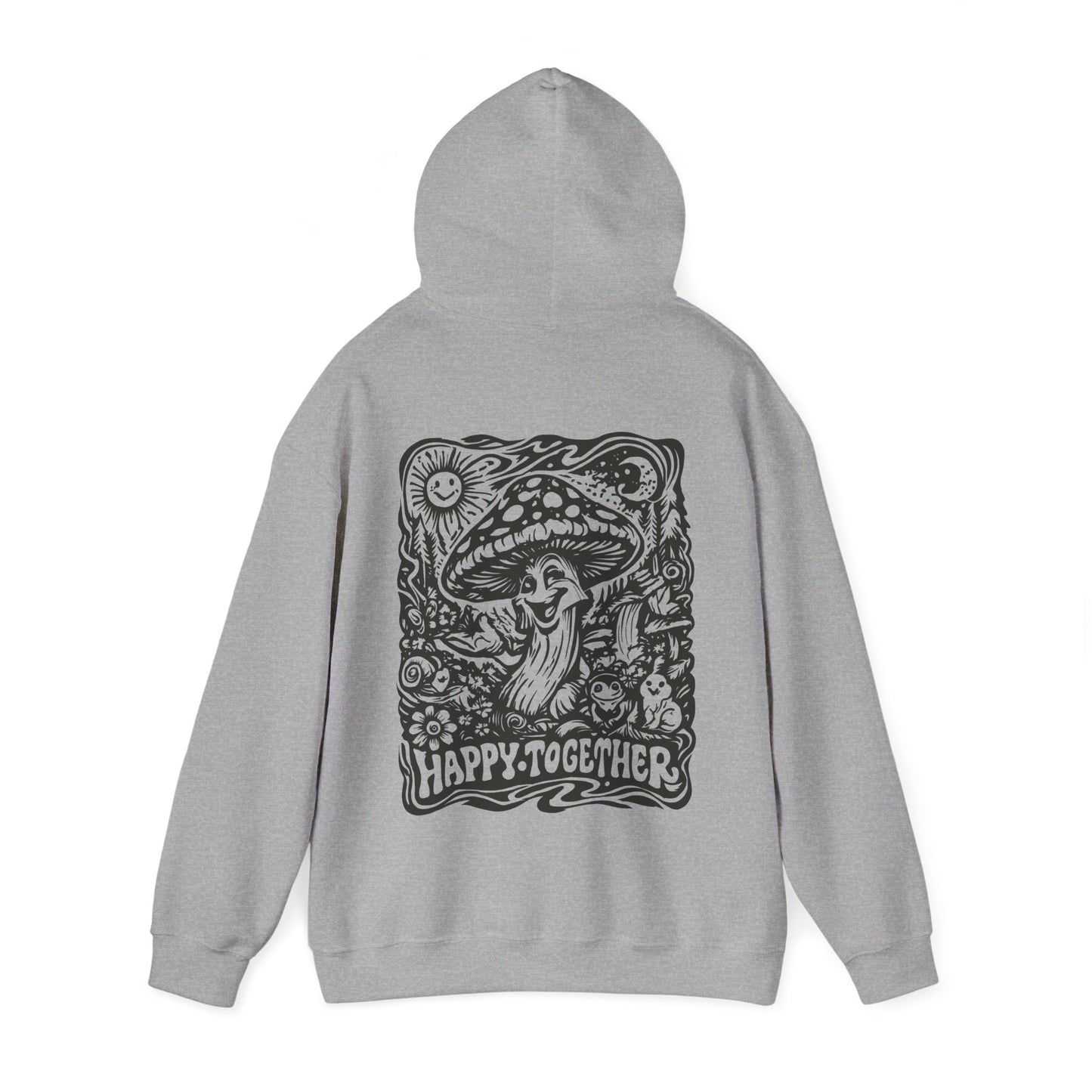 Mushroom 'Happy Together' Hoodie — Psychedelic Forest Graphic Pullover