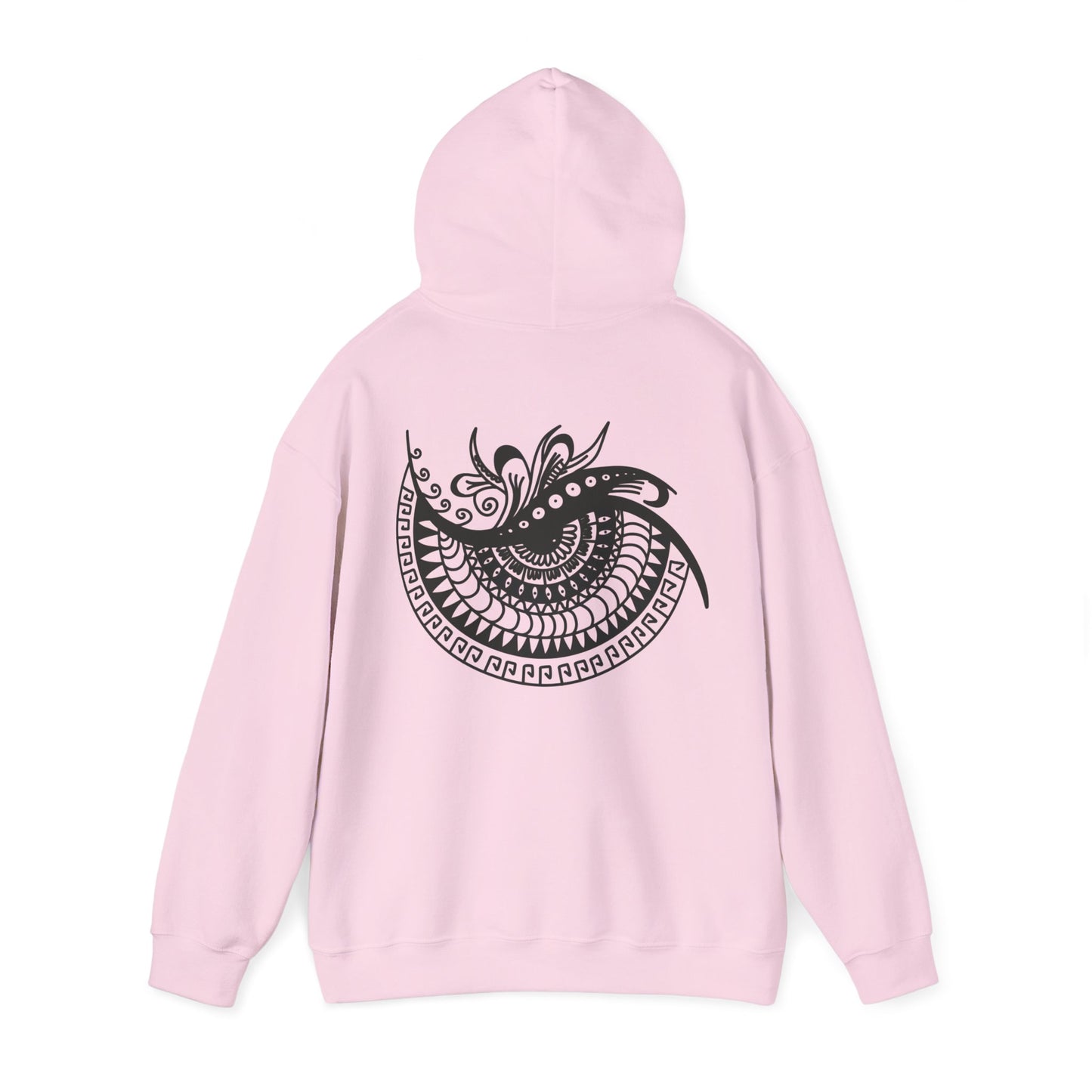 Mandala Swirl Hoodie — Black Tribal Floral Back Design