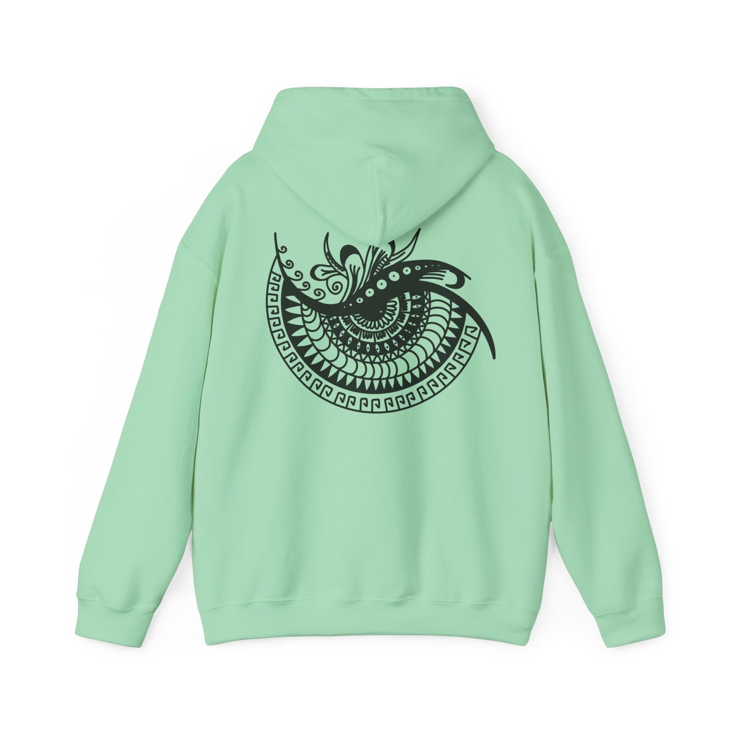 Mandala Swirl Hoodie — Black Tribal Floral Back Design