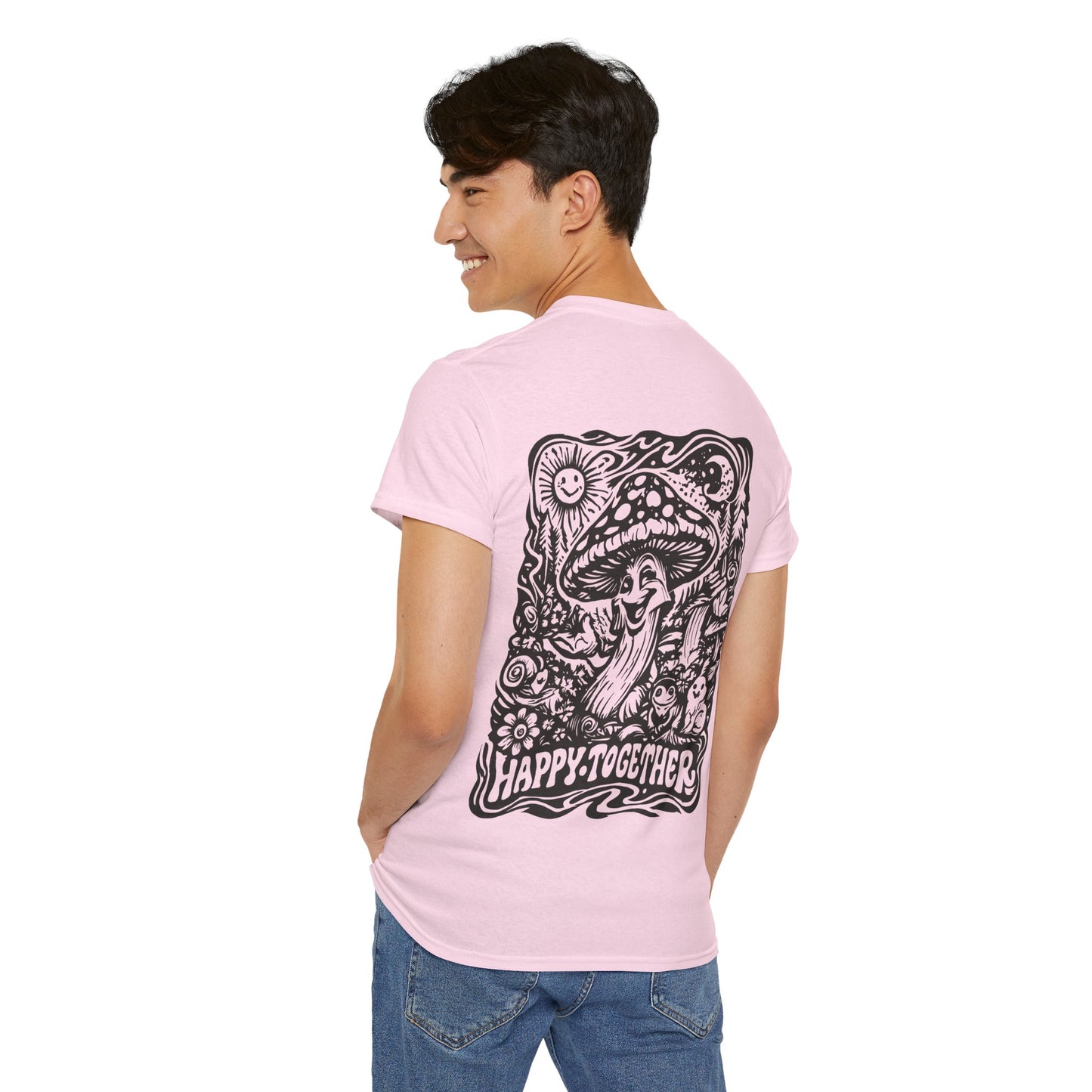 Graphic Tee — 'Happy Together' Psychedelic Mushroom Back Print