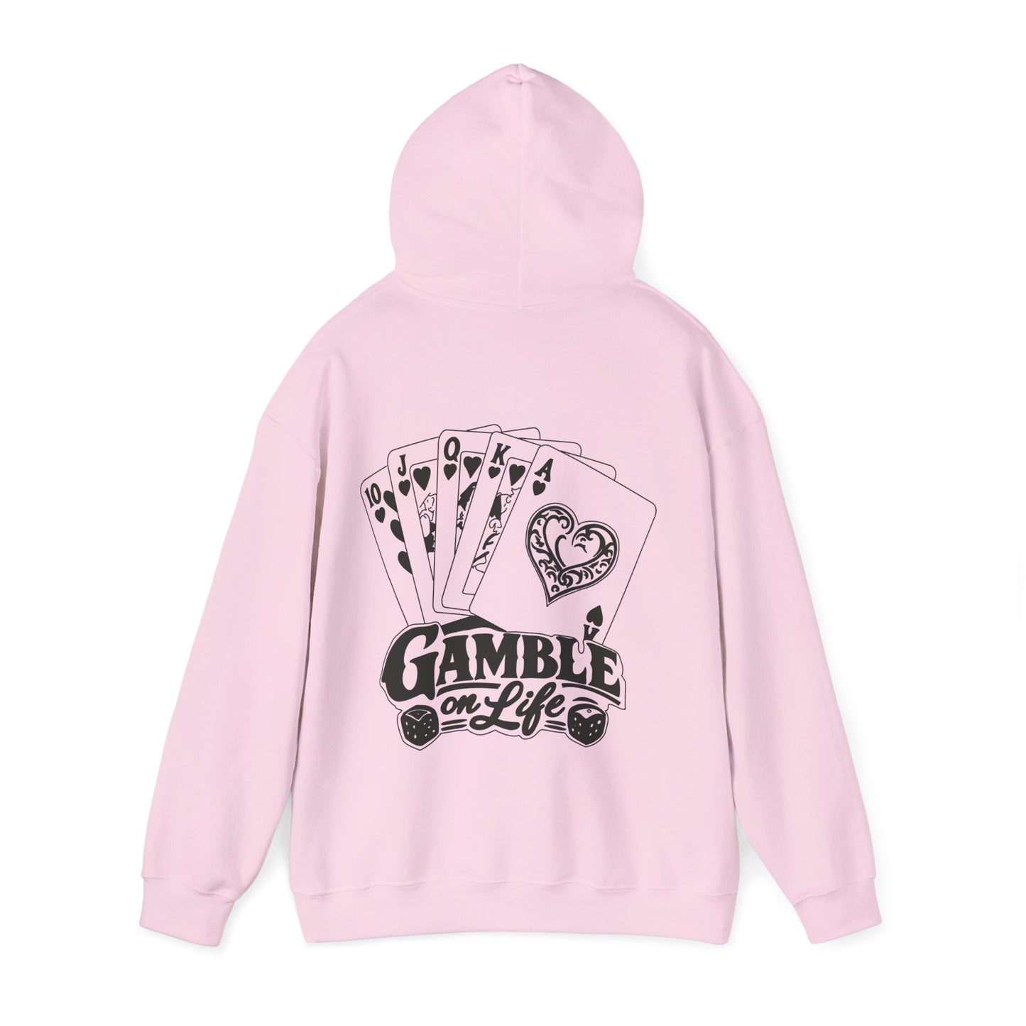 Gamble on Life Hoodie — Poker Cards & Dice Graphic Hooded Sweatshirt