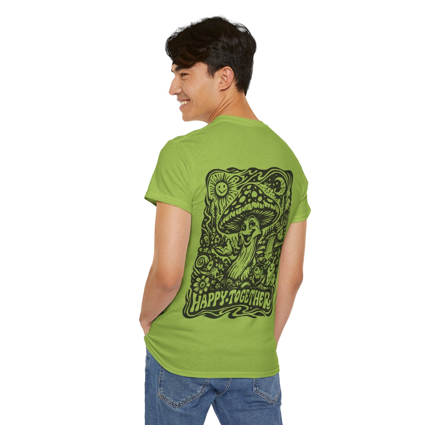 Graphic Tee — 'Happy Together' Psychedelic Mushroom Back Print