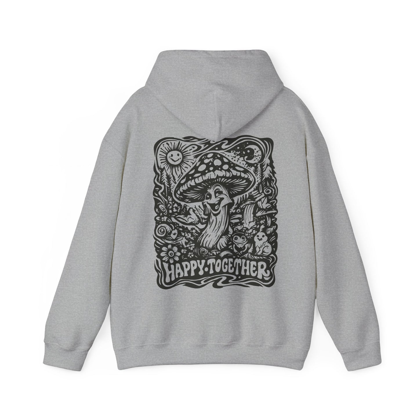Mushroom 'Happy Together' Hoodie — Psychedelic Forest Graphic Pullover