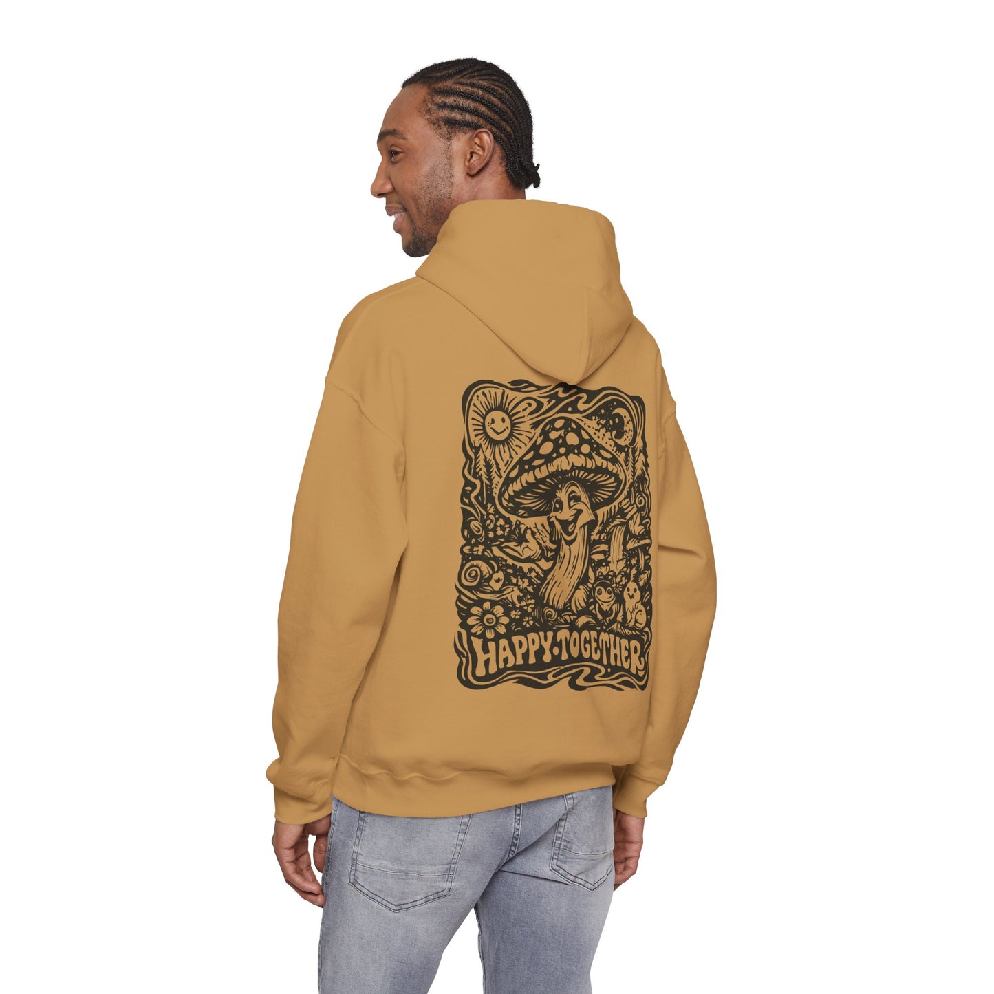 Mushroom 'Happy Together' Hoodie — Psychedelic Forest Graphic Pullover