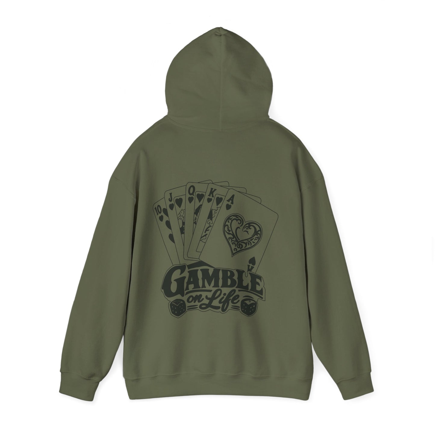 Gamble on Life Hoodie — Poker Cards & Dice Graphic Hooded Sweatshirt