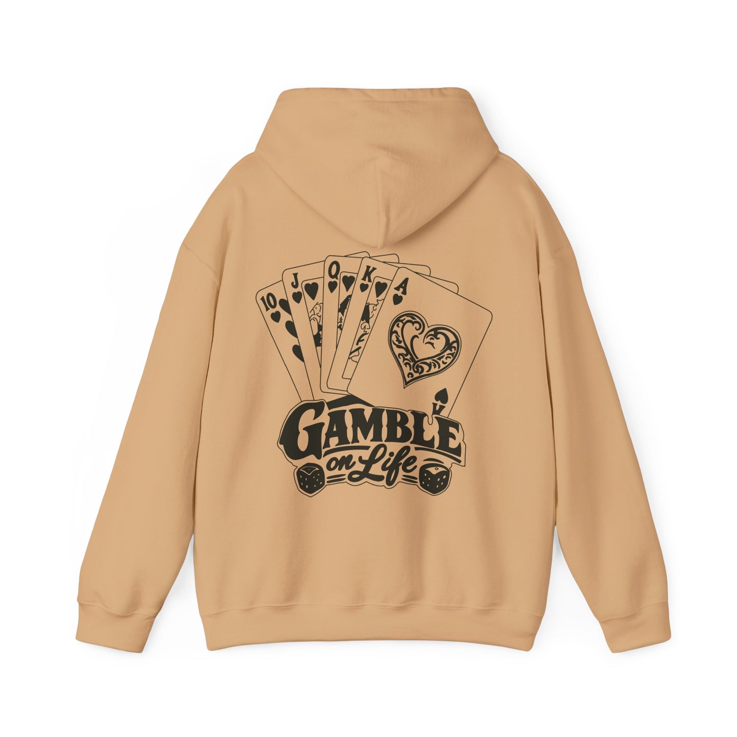 Gamble on Life Hoodie — Poker Cards & Dice Graphic Hooded Sweatshirt