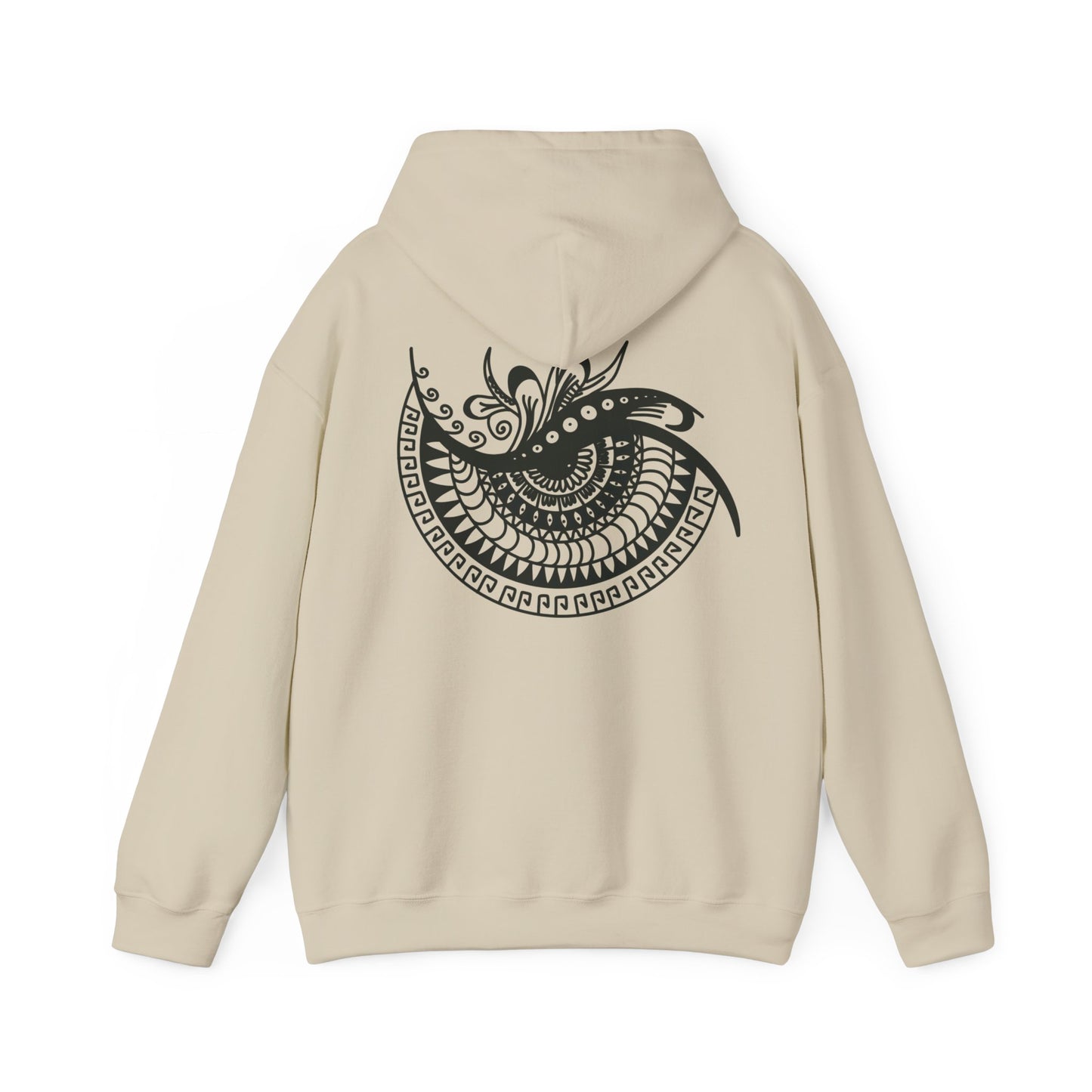 Mandala Swirl Hoodie — Black Tribal Floral Back Design
