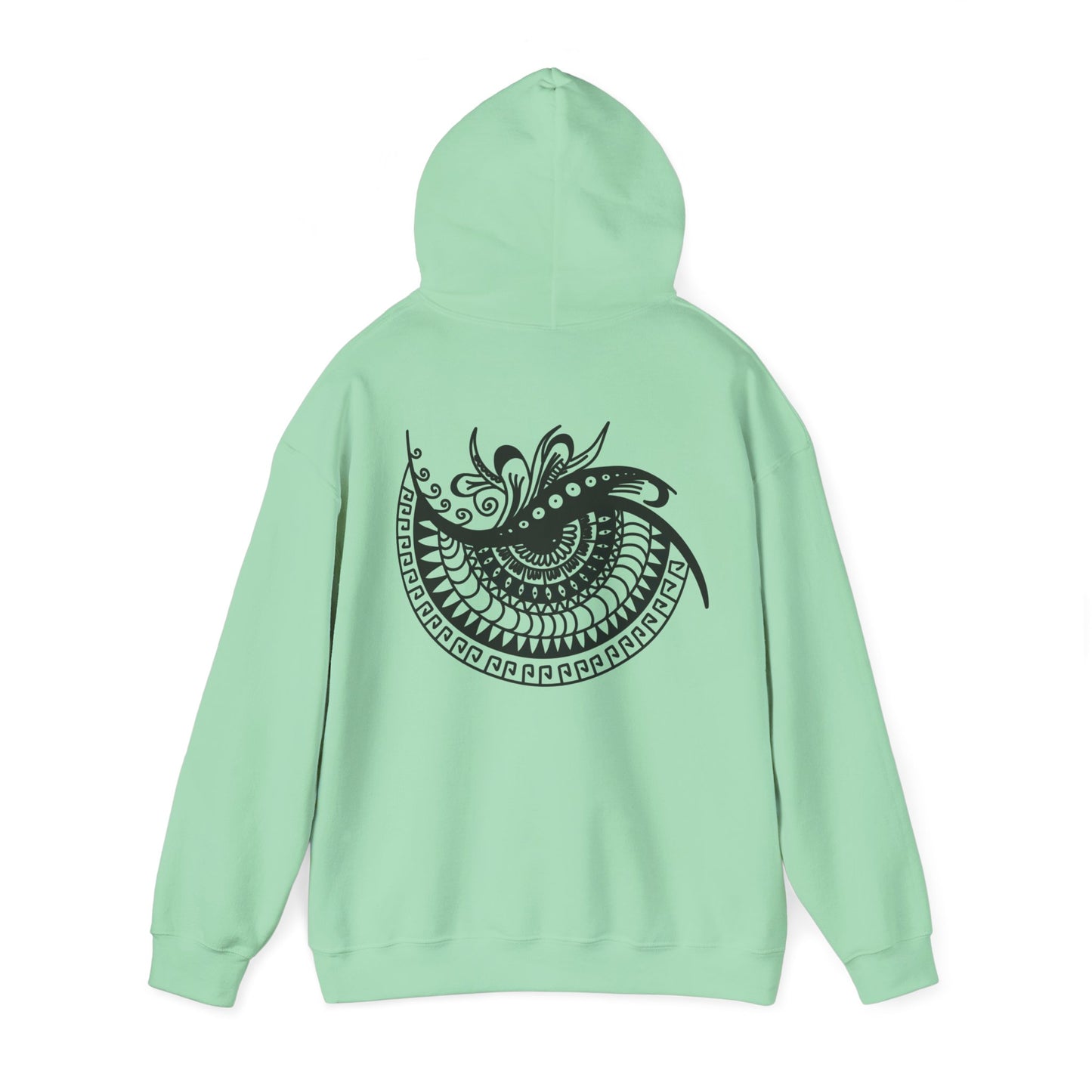 Mandala Swirl Hoodie — Black Tribal Floral Back Design