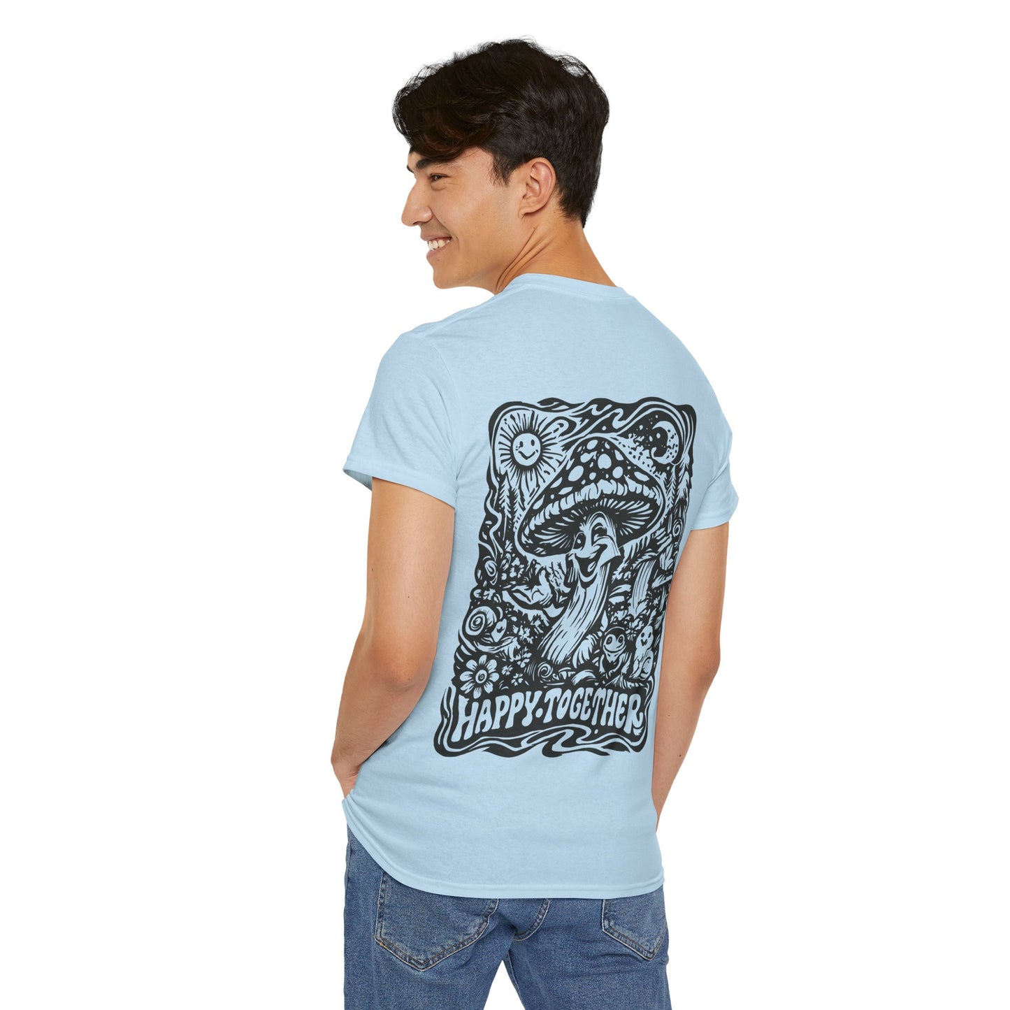 Graphic Tee — 'Happy Together' Psychedelic Mushroom Back Print