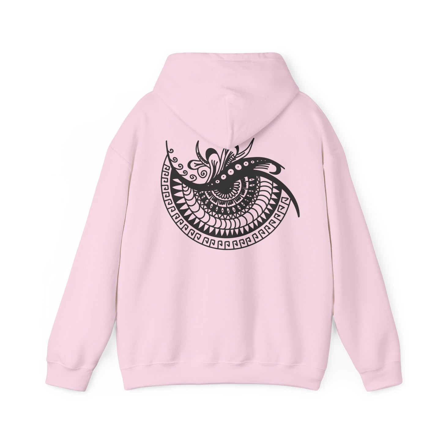 Mandala Swirl Hoodie — Black Tribal Floral Back Design