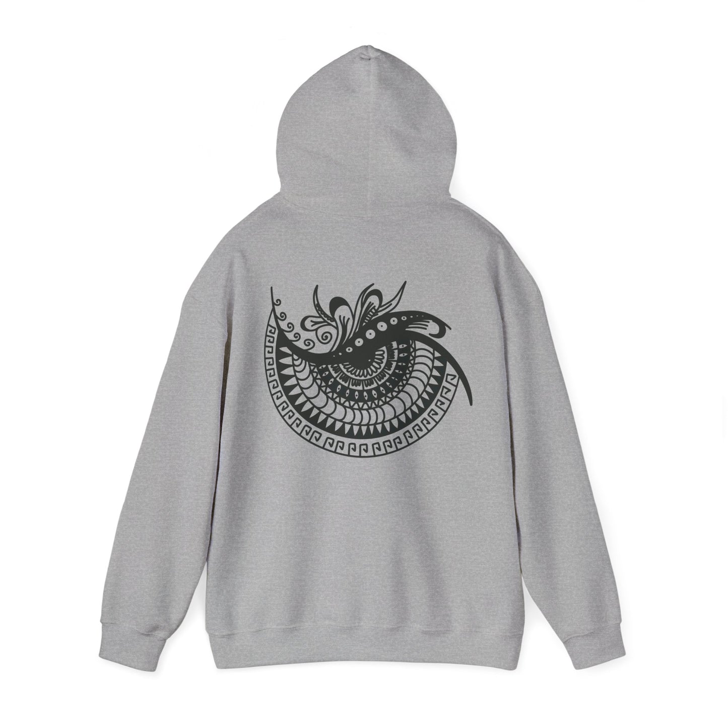 Mandala Swirl Hoodie — Black Tribal Floral Back Design