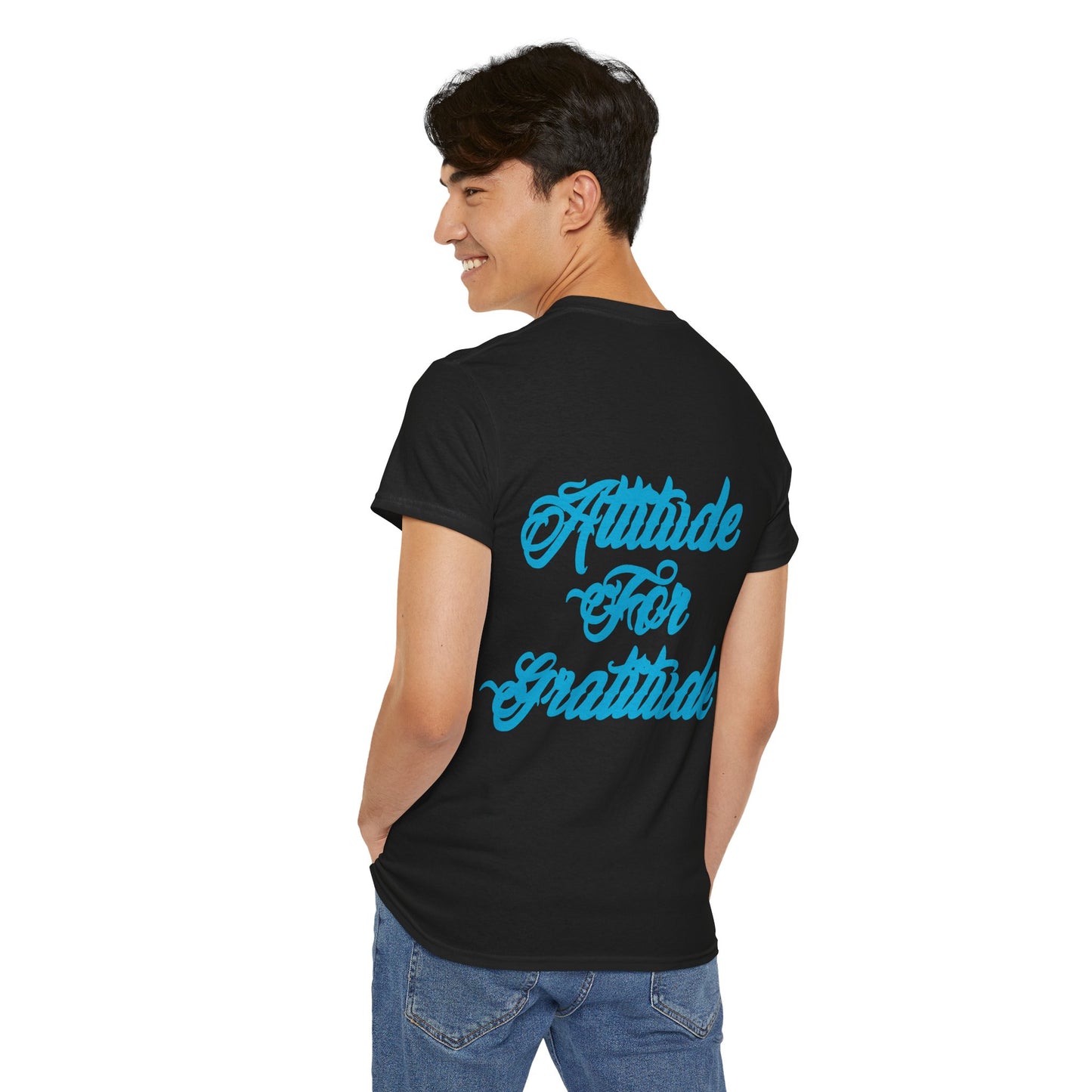 Attitude for Gratitude Tee — Inspirational Script Backprint Cotton T‑Shirt