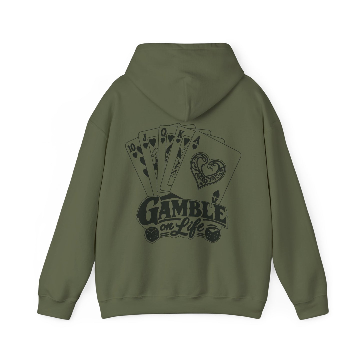 Gamble on Life Hoodie — Poker Cards & Dice Graphic Hooded Sweatshirt
