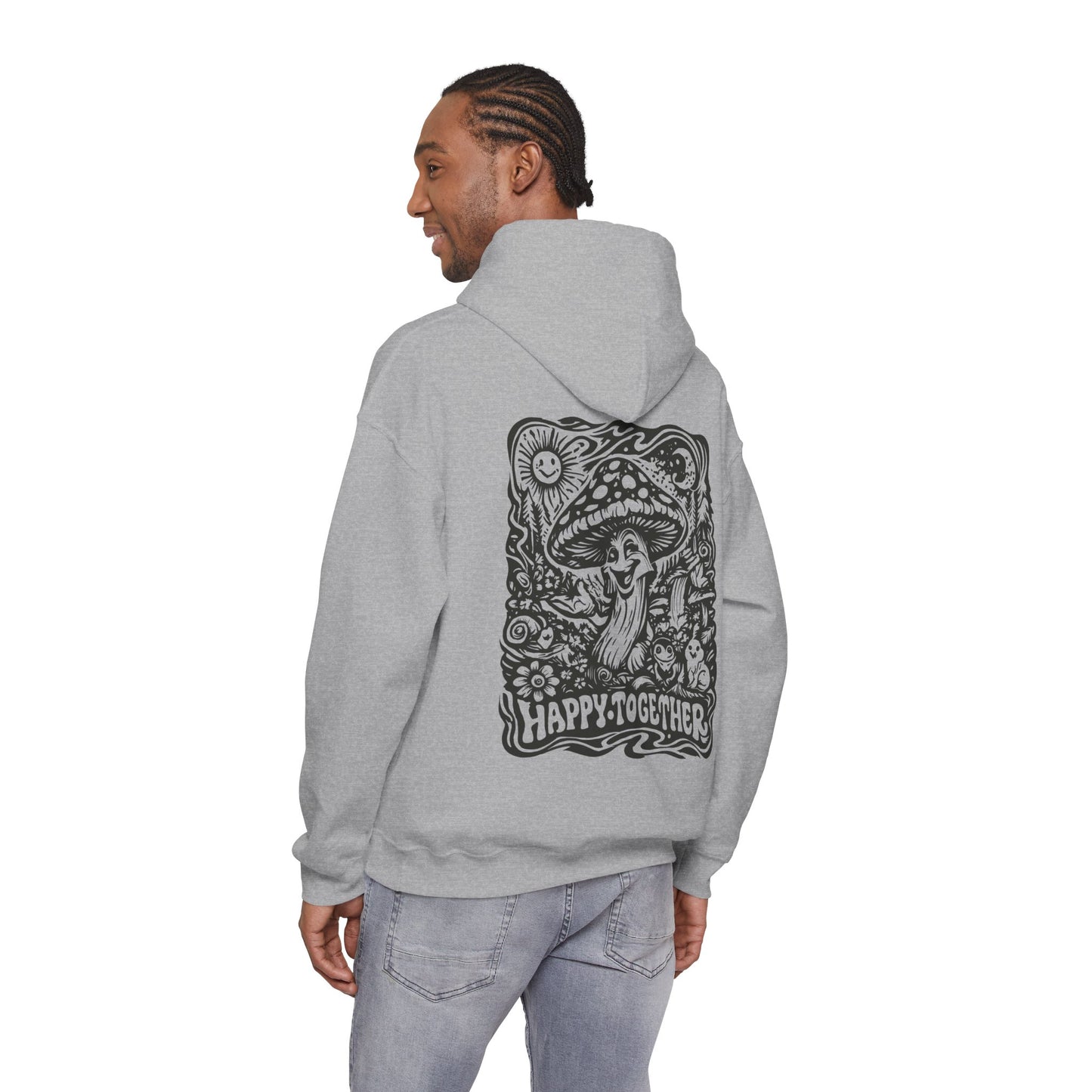 Mushroom 'Happy Together' Hoodie — Psychedelic Forest Graphic Pullover