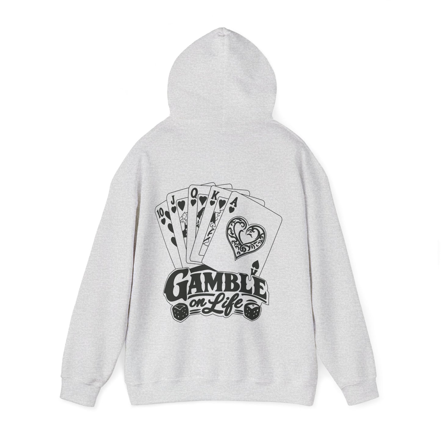 Gamble on Life Hoodie — Poker Cards & Dice Graphic Hooded Sweatshirt