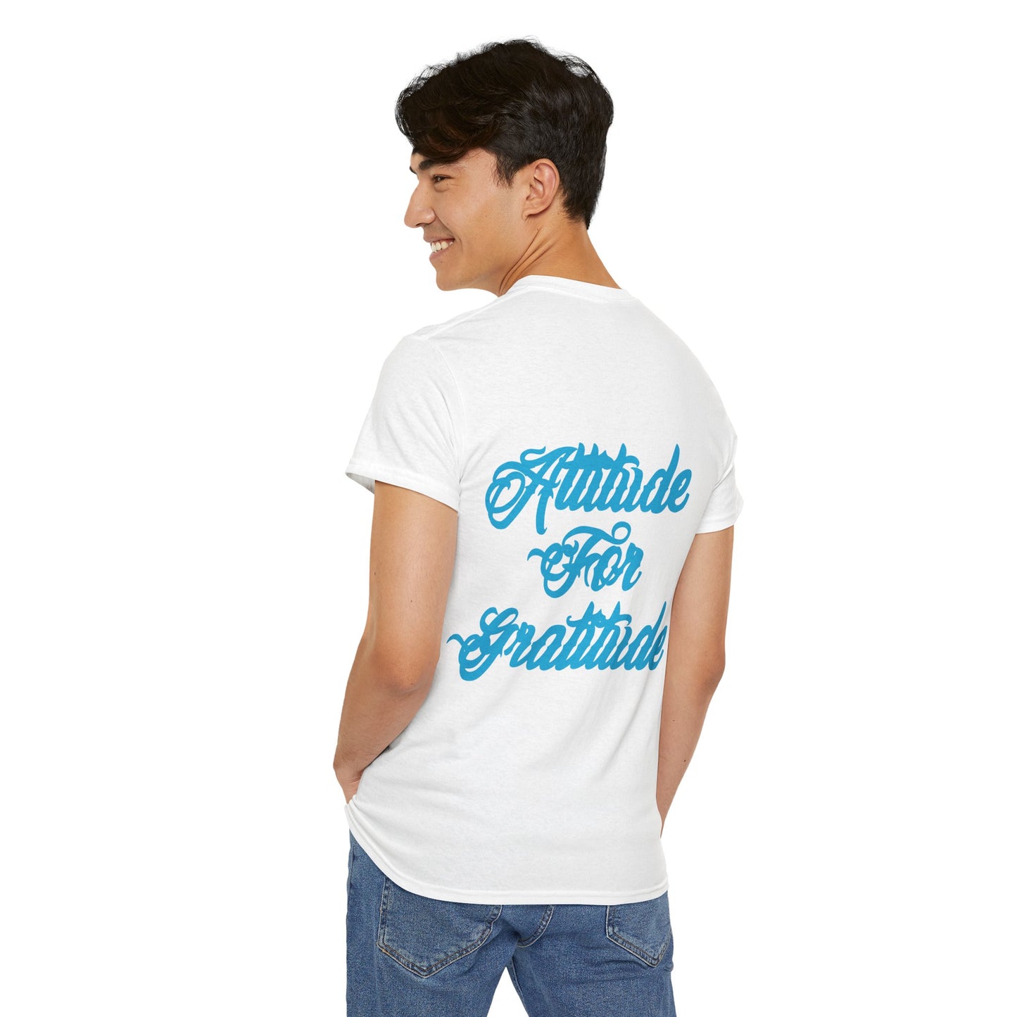 Attitude for Gratitude Tee — Inspirational Script Backprint Cotton T‑Shirt