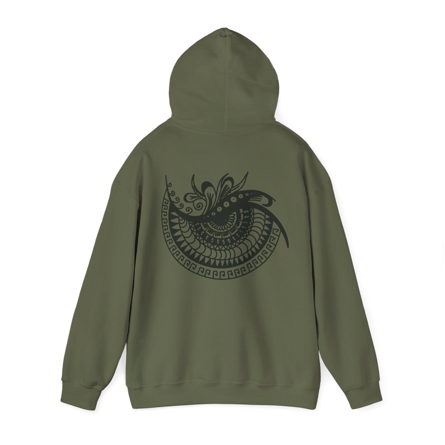 Mandala Swirl Hoodie — Black Tribal Floral Back Design