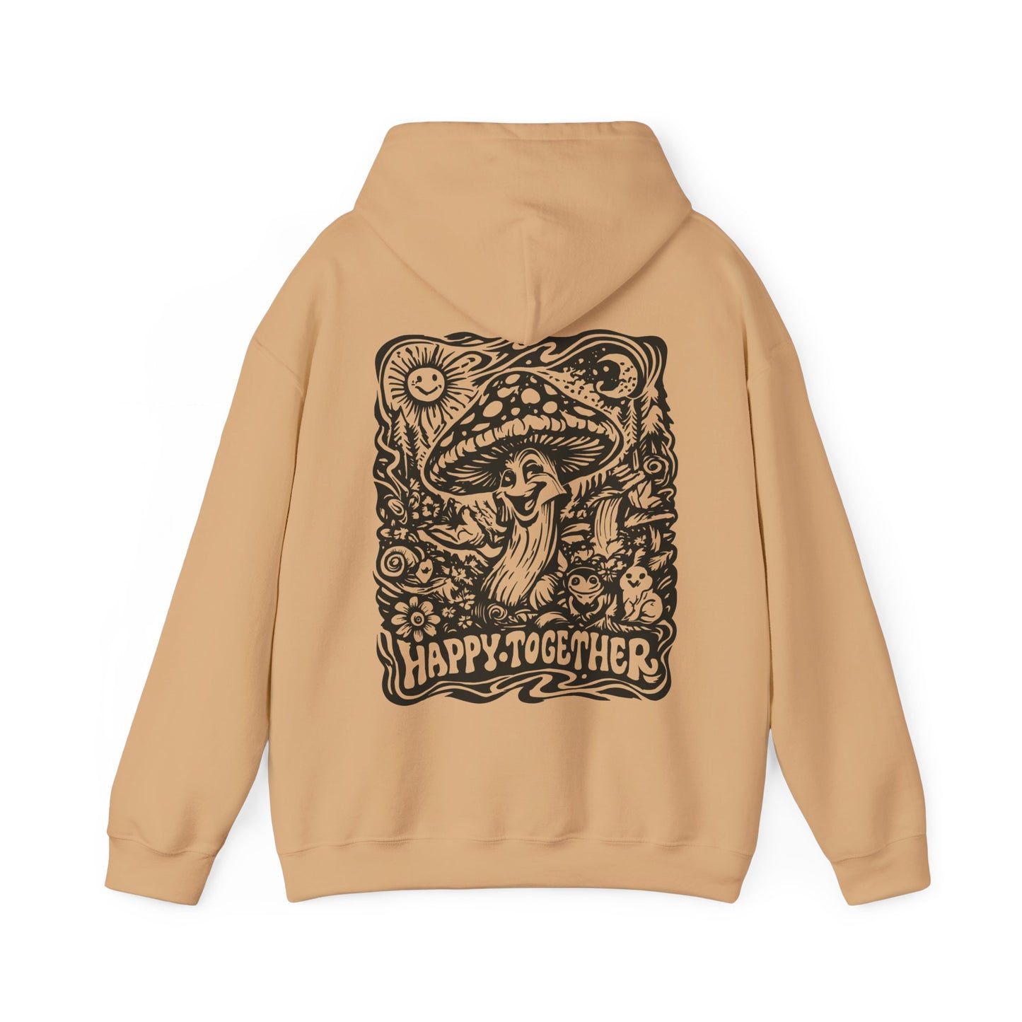 Mushroom 'Happy Together' Hoodie — Psychedelic Forest Graphic Pullover
