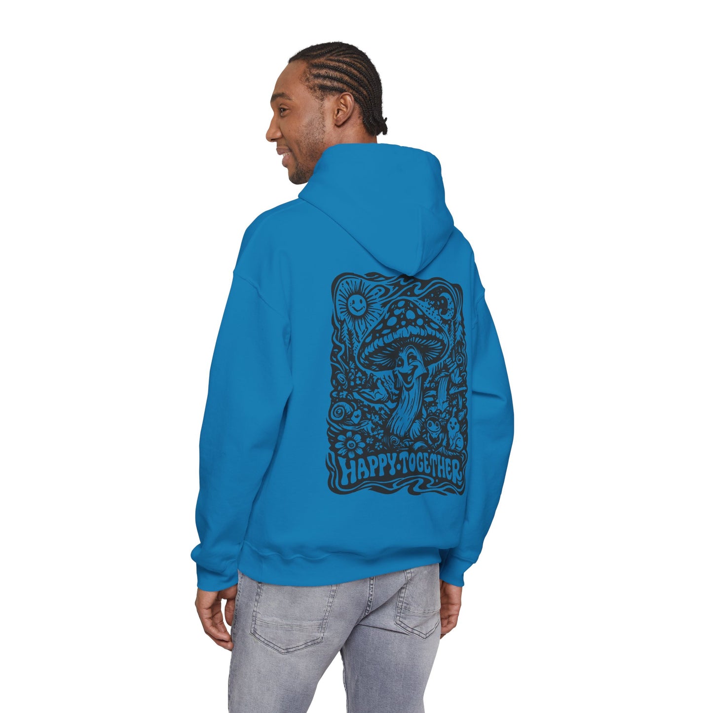 Mushroom 'Happy Together' Hoodie — Psychedelic Forest Graphic Pullover