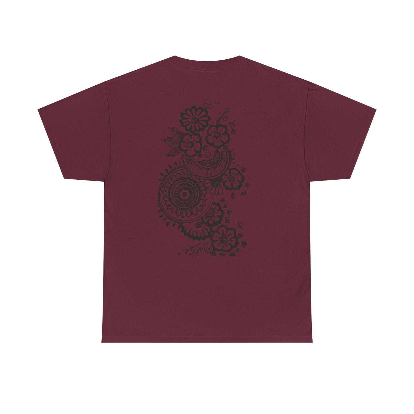 T-Shirt — Kwalatee Floral Mandala Graphic Tee (Front Logo, Back Floral Design)
