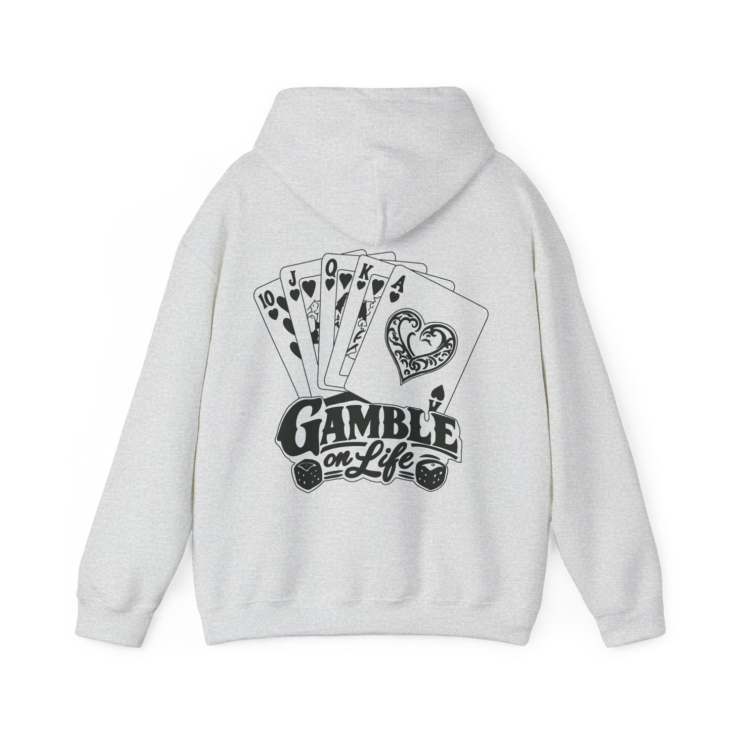 Gamble on Life Hoodie — Poker Cards & Dice Graphic Hooded Sweatshirt