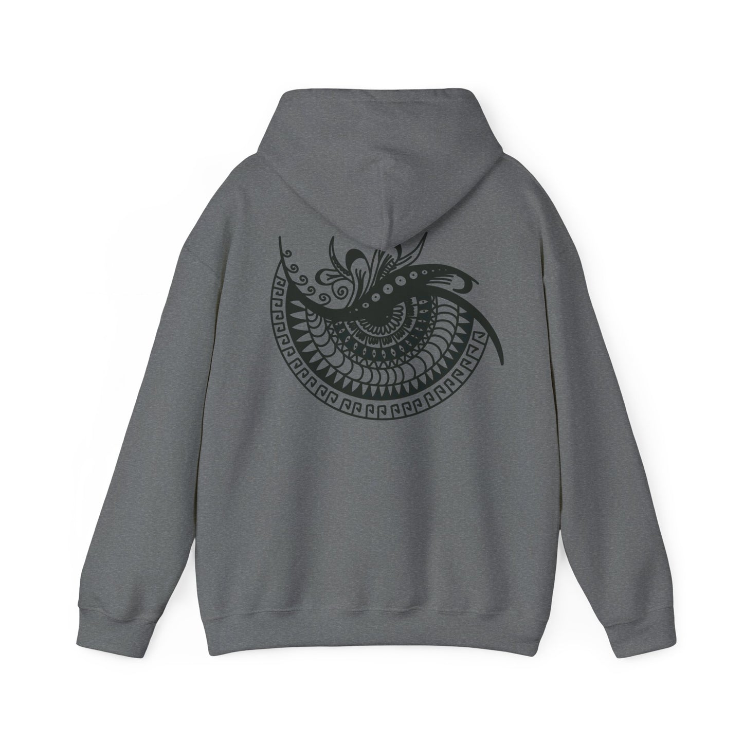 Mandala Swirl Hoodie — Black Tribal Floral Back Design