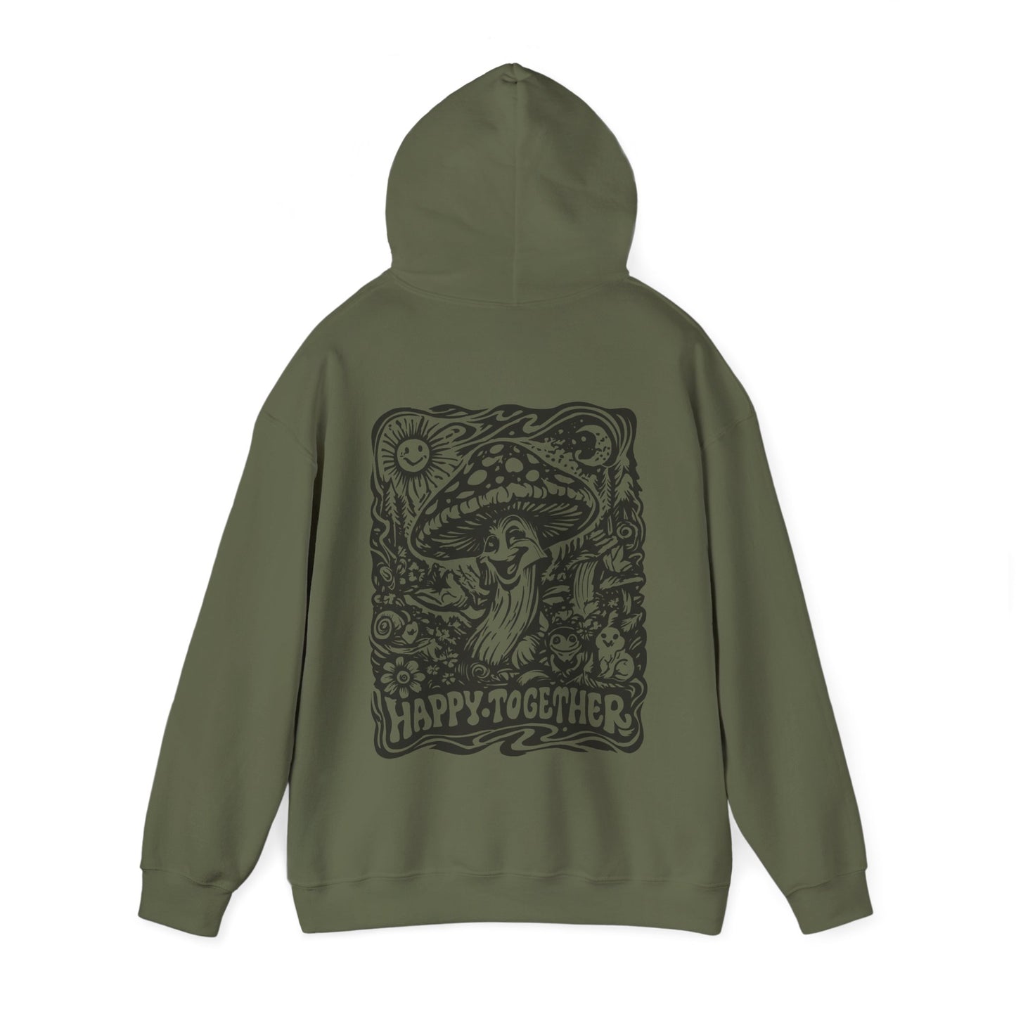Mushroom 'Happy Together' Hoodie — Psychedelic Forest Graphic Pullover