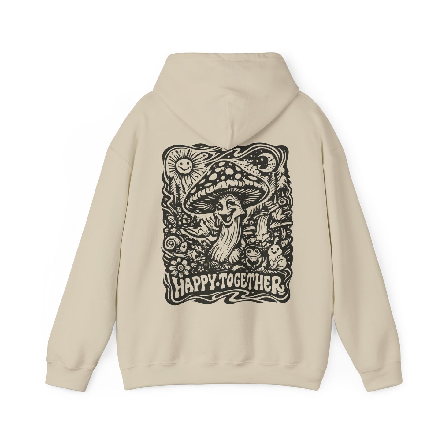 Mushroom 'Happy Together' Hoodie — Psychedelic Forest Graphic Pullover