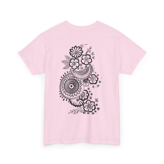 T-Shirt — Kwalatee Floral Mandala Graphic Tee (Front Logo, Back Floral Design)