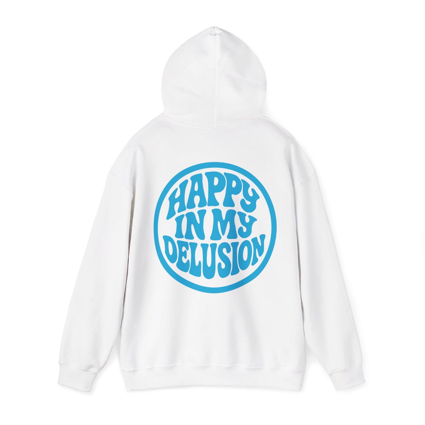 Happy In My Delusion Hoodie — Retro Blue Graphic Pullover