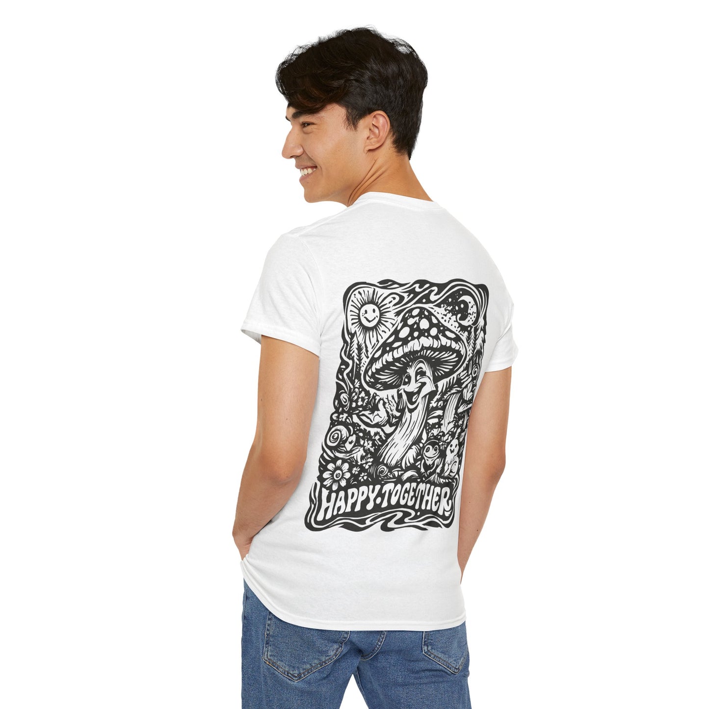Graphic Tee — 'Happy Together' Psychedelic Mushroom Back Print