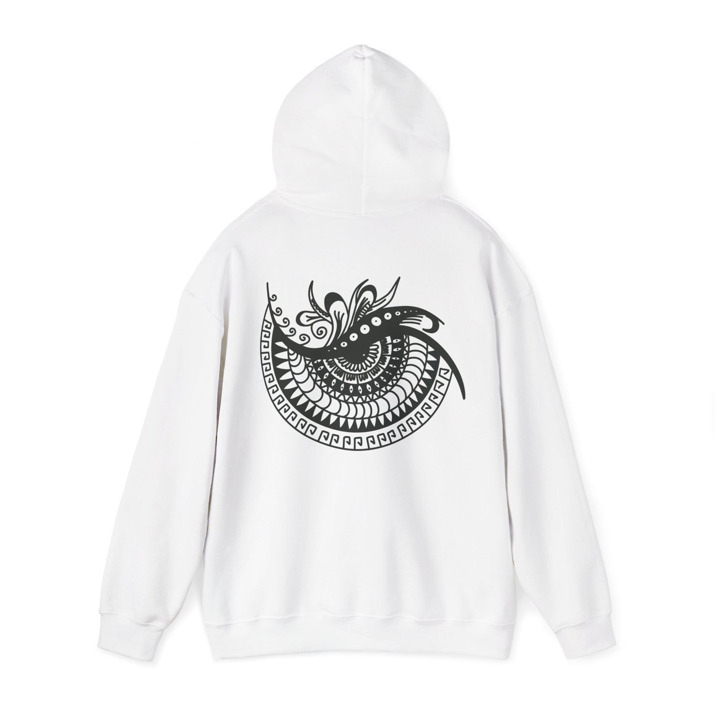 Mandala Swirl Hoodie — Black Tribal Floral Back Design
