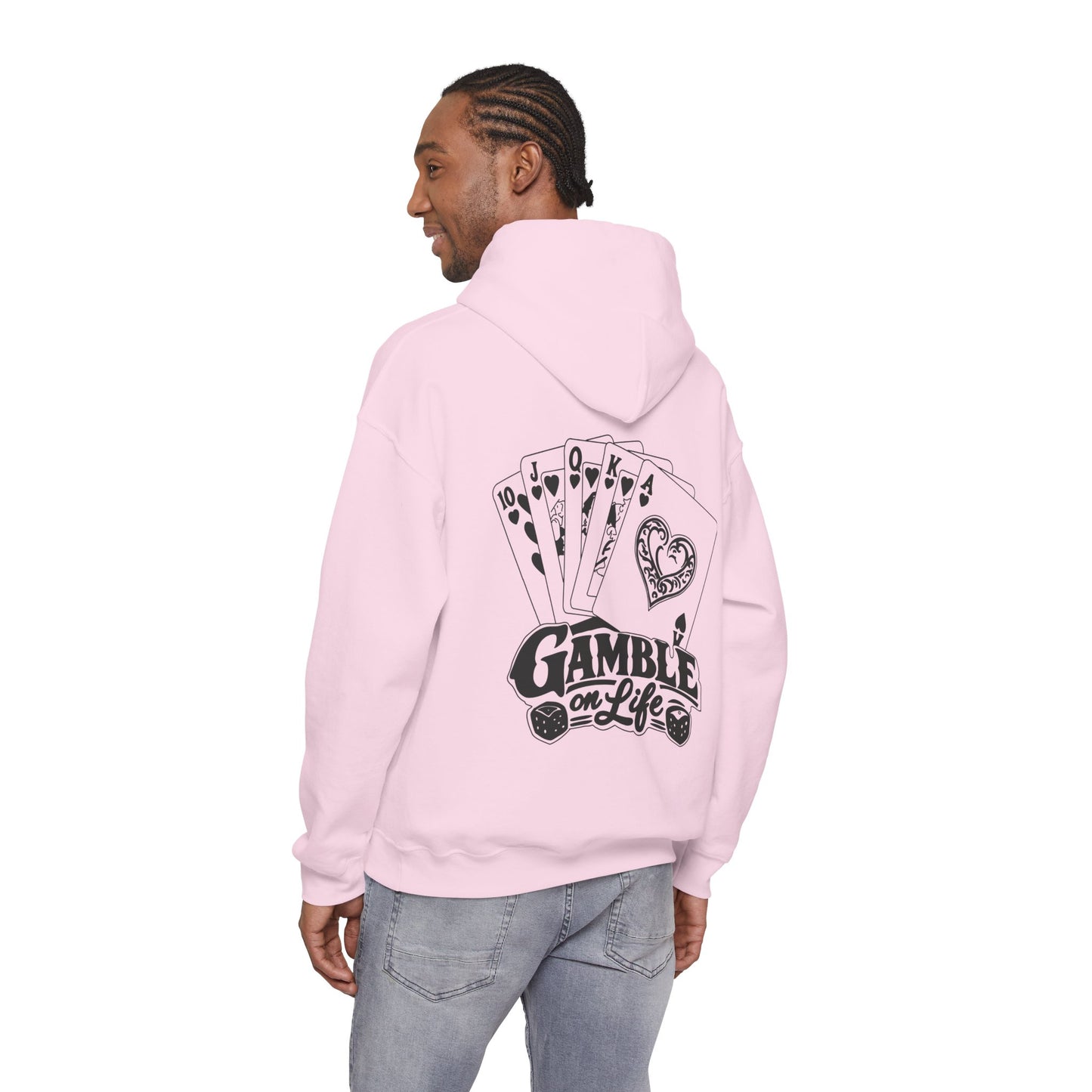 Gamble on Life Hoodie — Poker Cards & Dice Graphic Hooded Sweatshirt