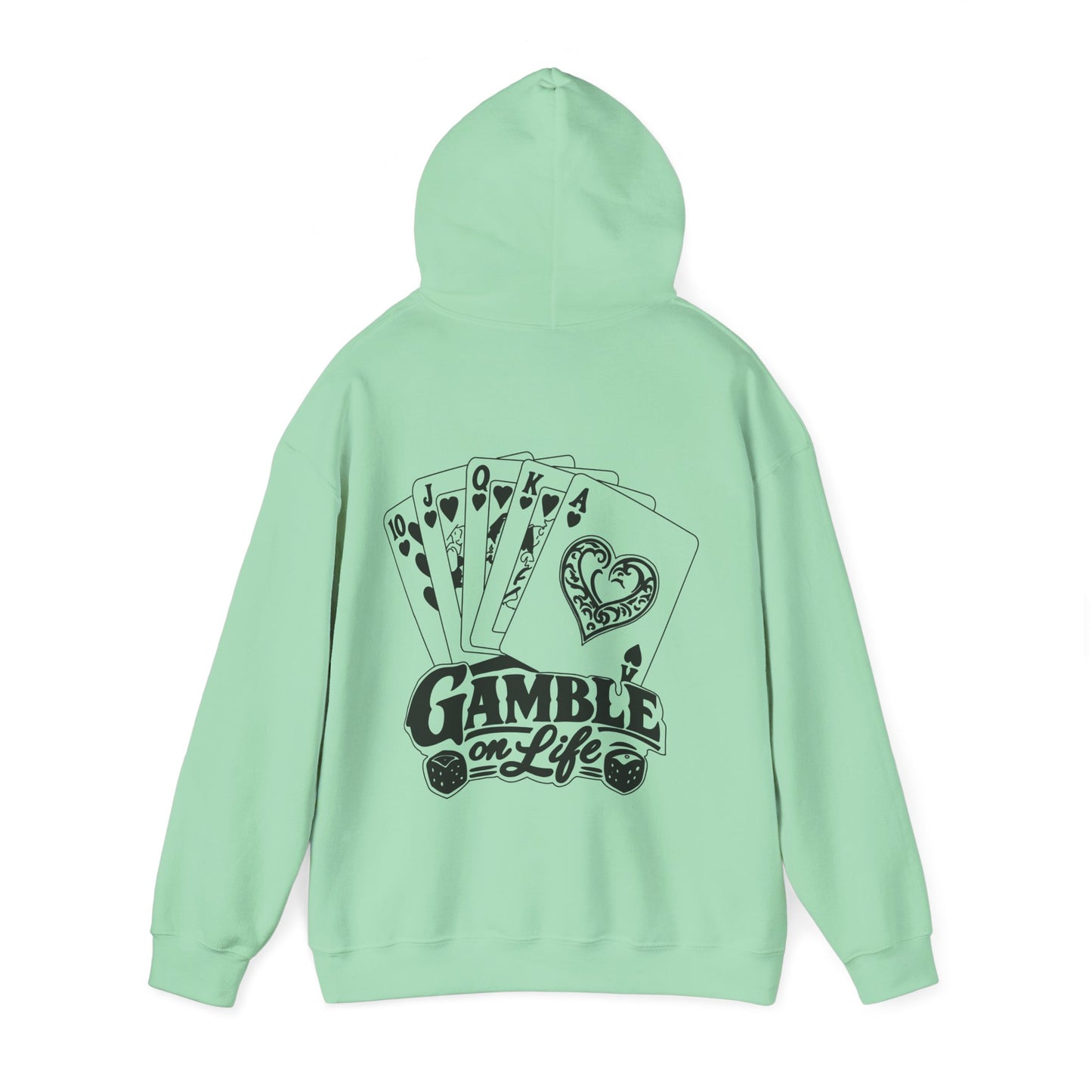 Gamble on Life Hoodie — Poker Cards & Dice Graphic Hooded Sweatshirt