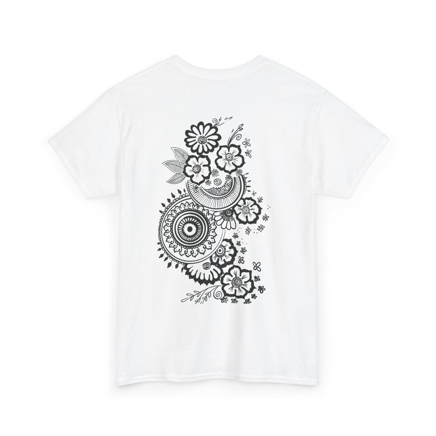 T-Shirt — Kwalatee Floral Mandala Graphic Tee (Front Logo, Back Floral Design)