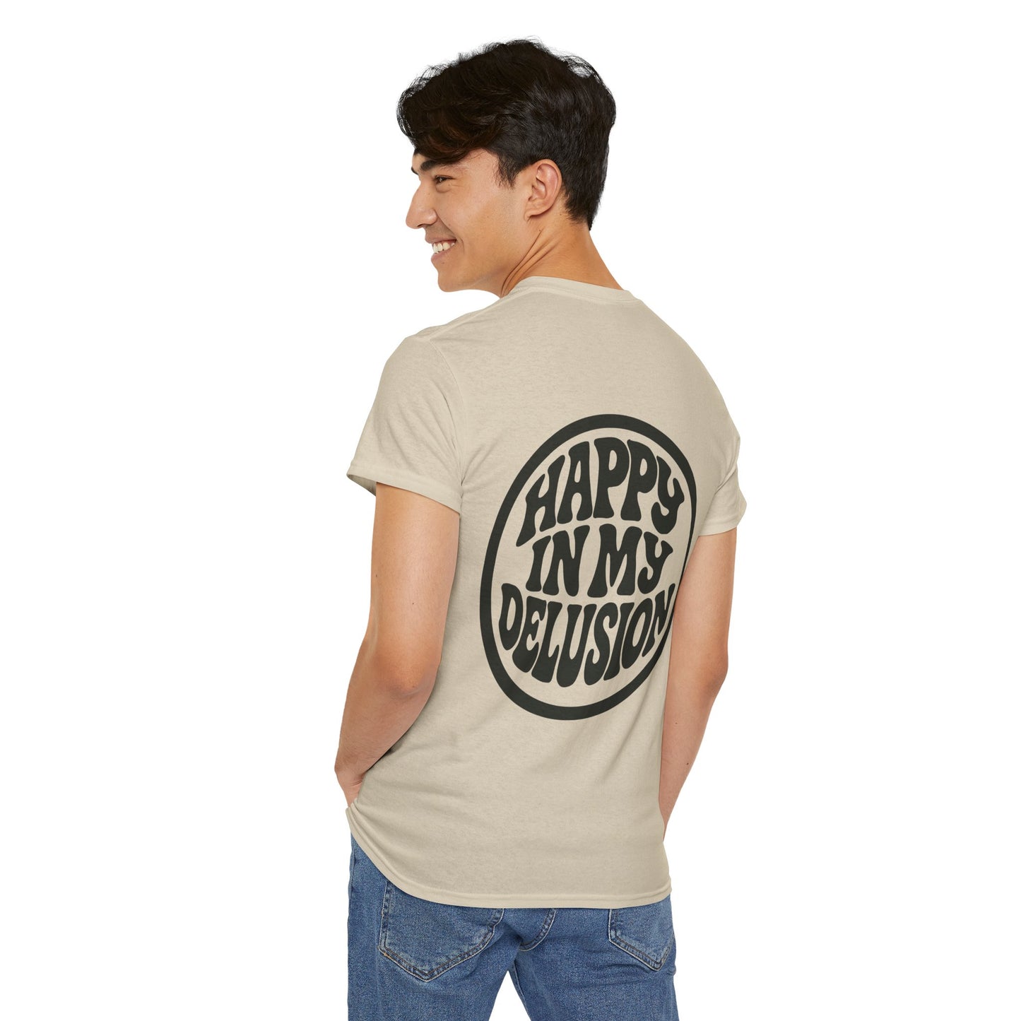 Happy In My Delusion Tee — Retro Graphic Cotton T-Shirt
