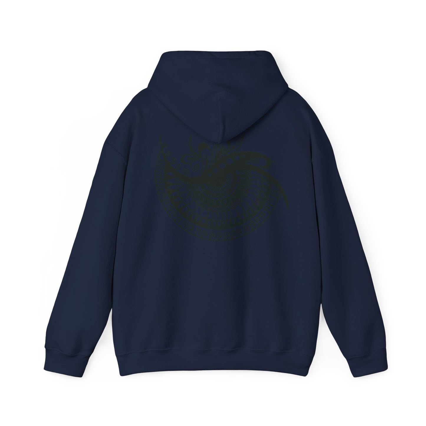 Mandala Swirl Hoodie — Black Tribal Floral Back Design