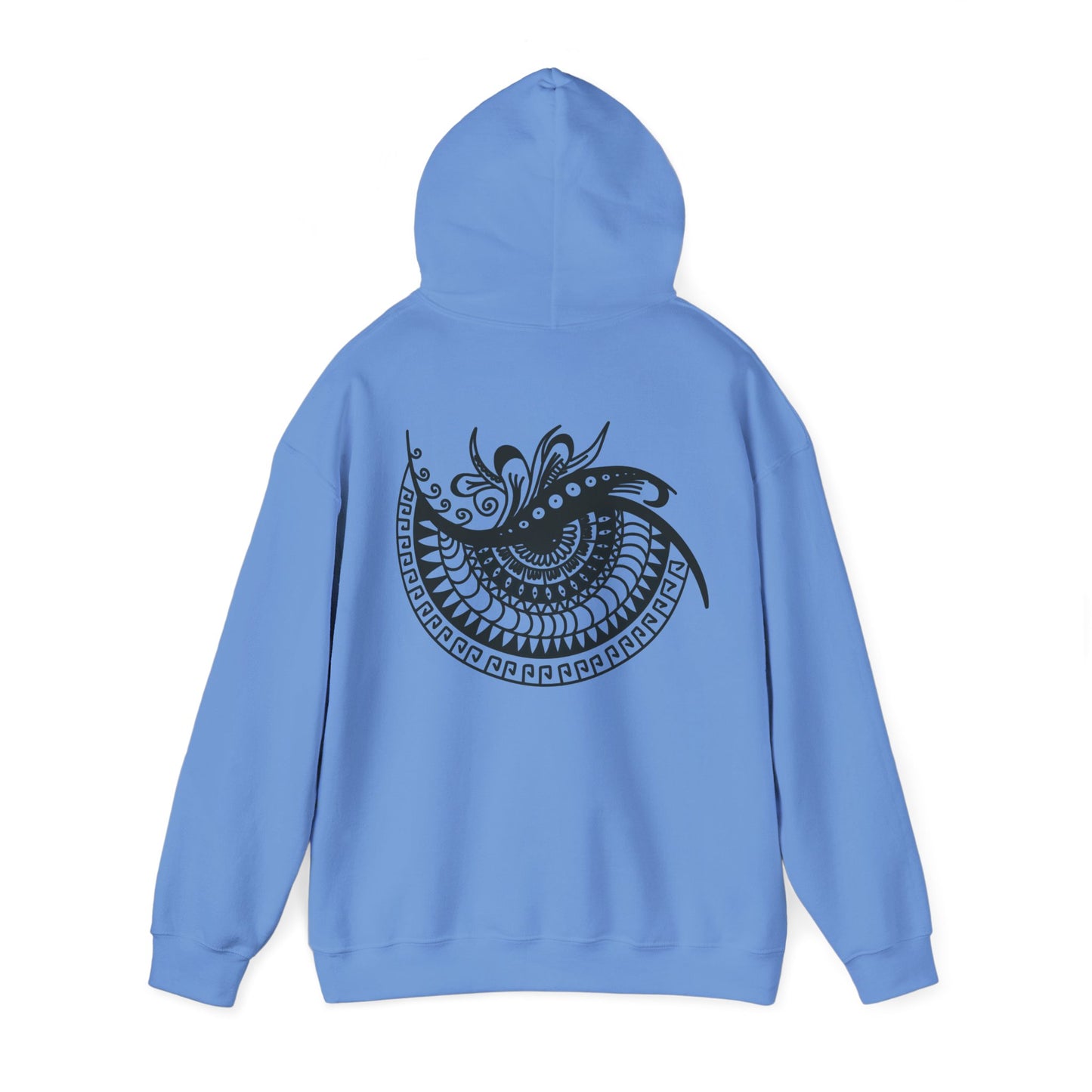 Mandala Swirl Hoodie — Black Tribal Floral Back Design