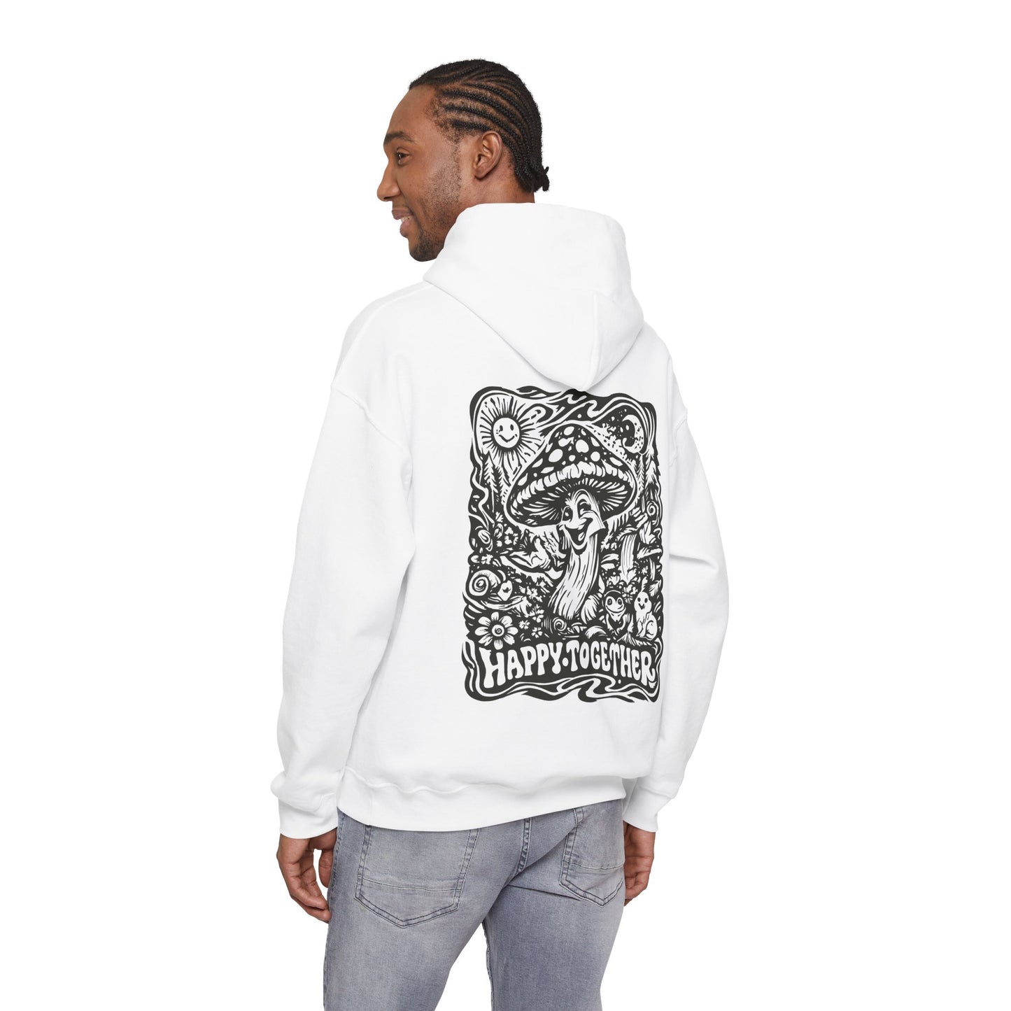 Mushroom 'Happy Together' Hoodie — Psychedelic Forest Graphic Pullover