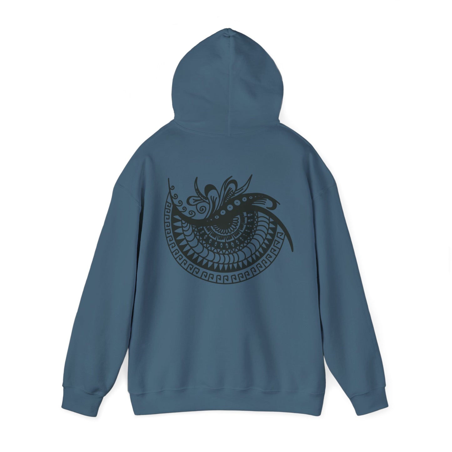 Mandala Swirl Hoodie — Black Tribal Floral Back Design
