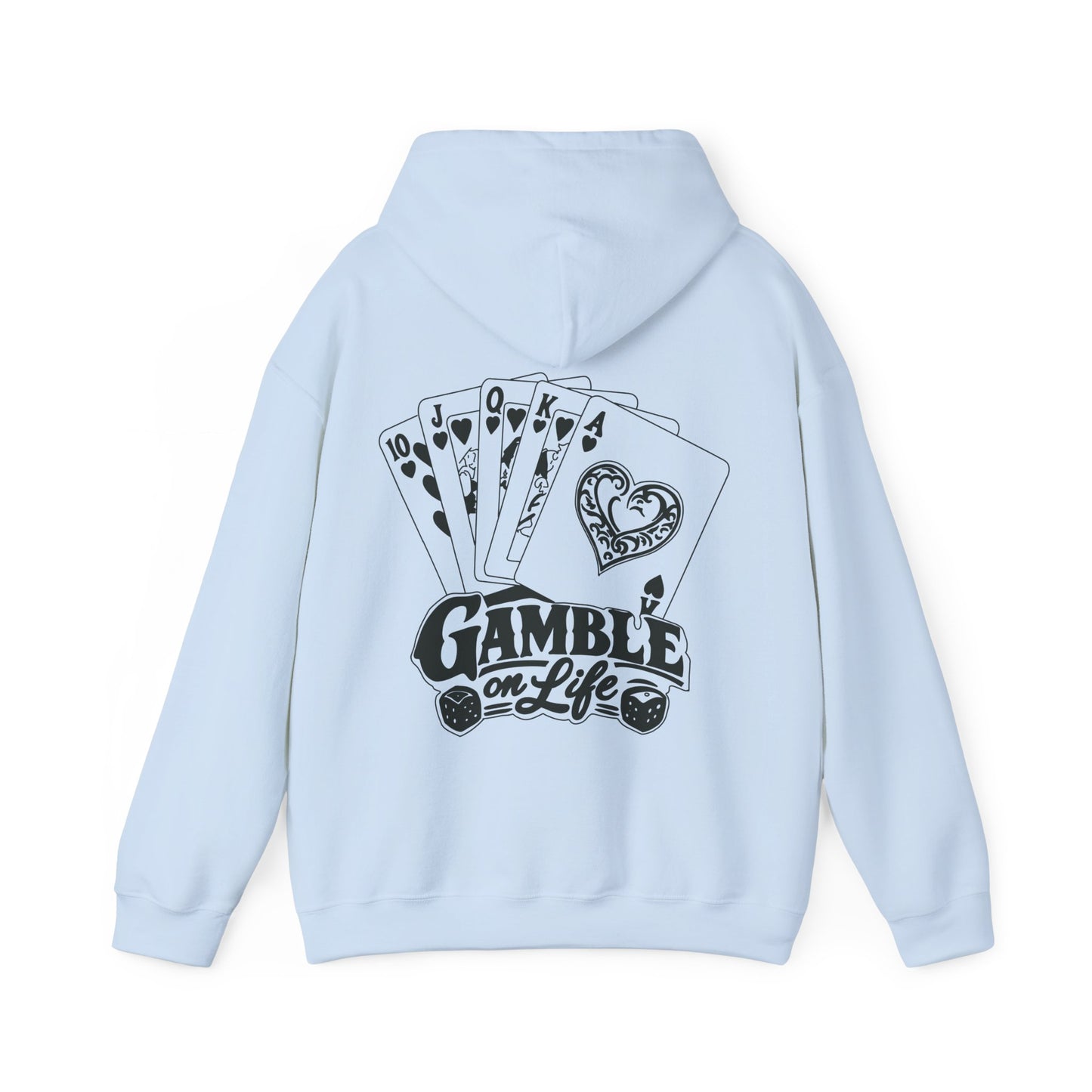 Gamble on Life Hoodie — Poker Cards & Dice Graphic Hooded Sweatshirt