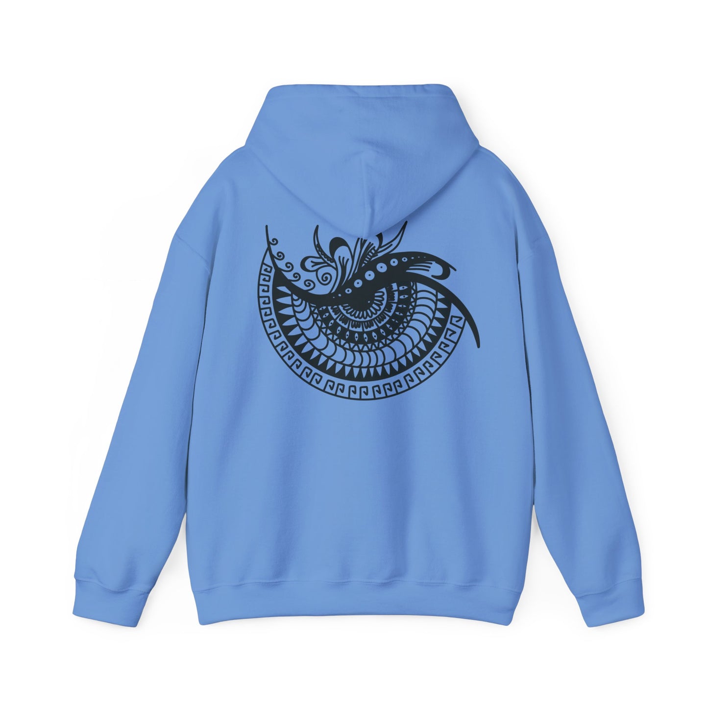 Mandala Swirl Hoodie — Black Tribal Floral Back Design