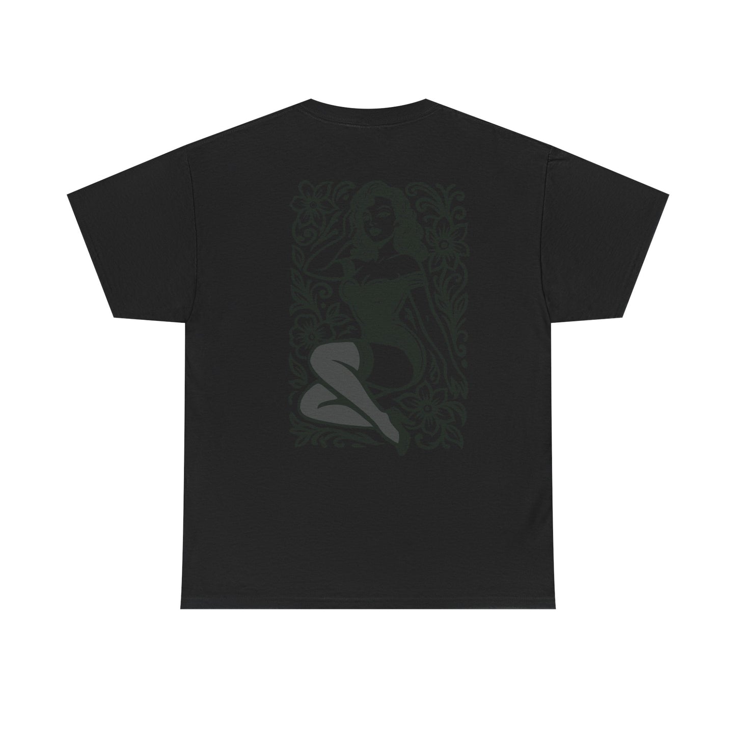 Pinup Girl Floral Graphic Tee — Retro Tattoo Style Cotton T-Shirt