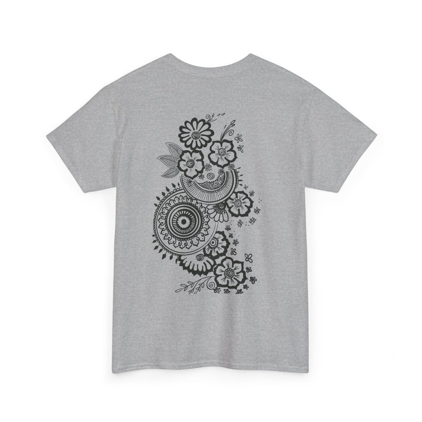 T-Shirt — Kwalatee Floral Mandala Graphic Tee (Front Logo, Back Floral Design)