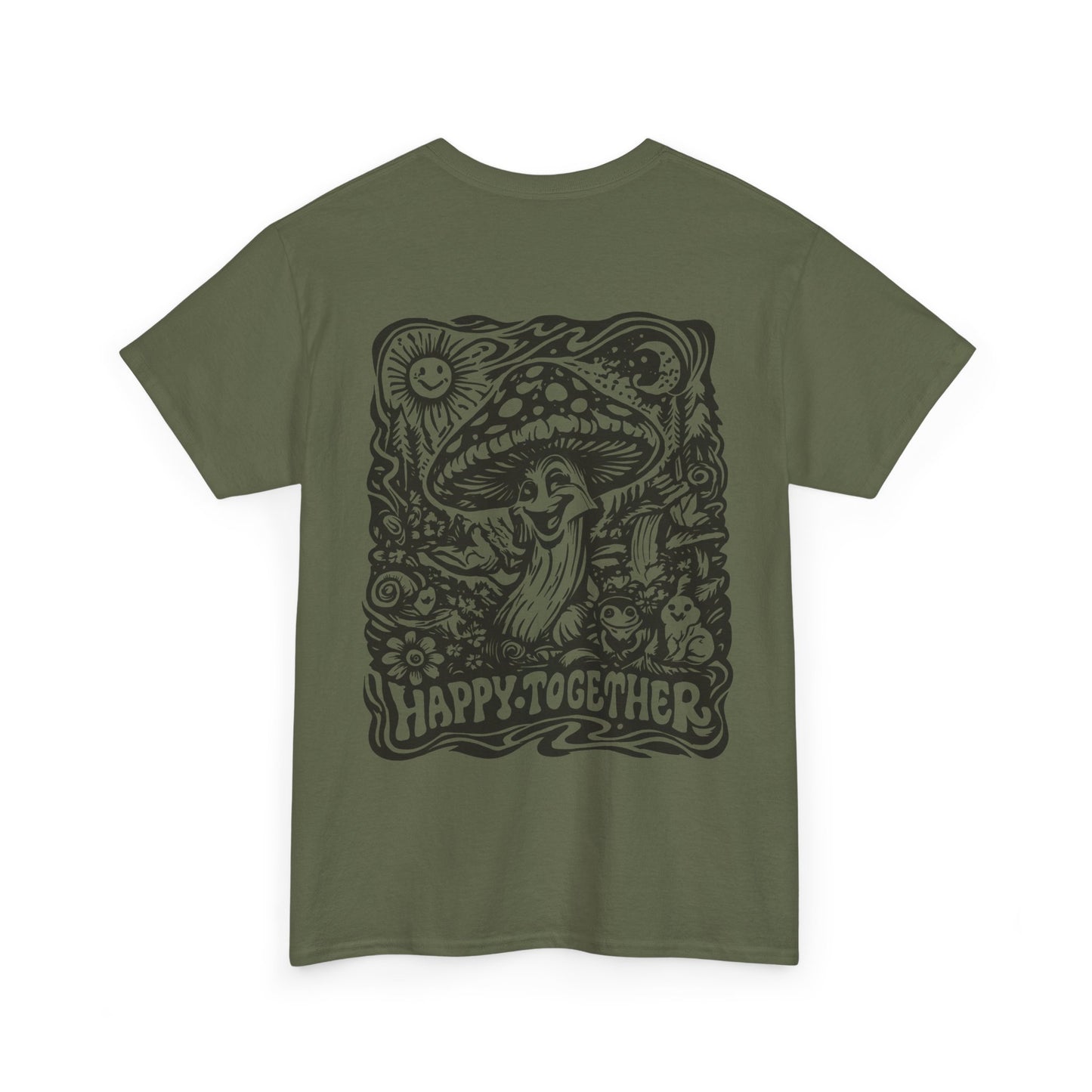 Graphic Tee — 'Happy Together' Psychedelic Mushroom Back Print