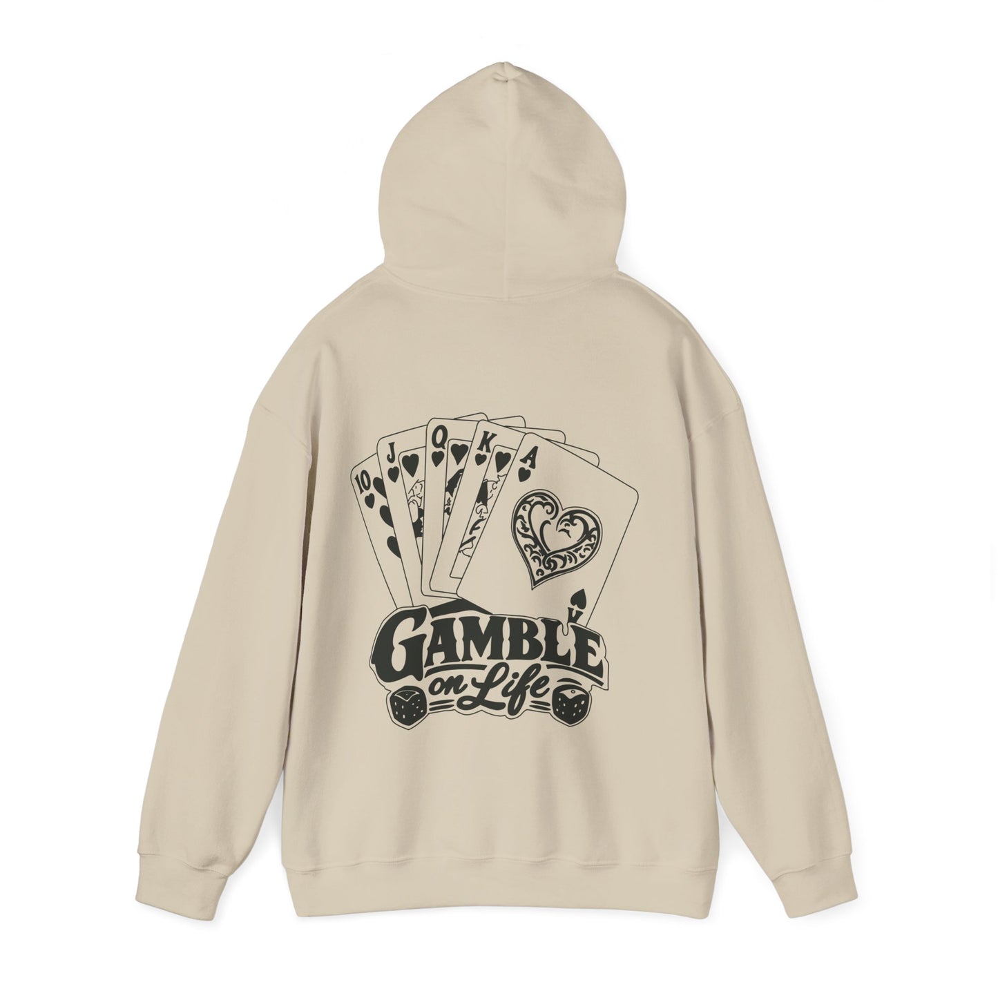 Gamble on Life Hoodie — Poker Cards & Dice Graphic Hooded Sweatshirt