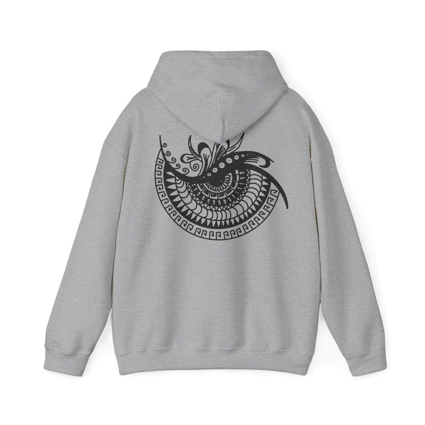 Mandala Swirl Hoodie — Black Tribal Floral Back Design