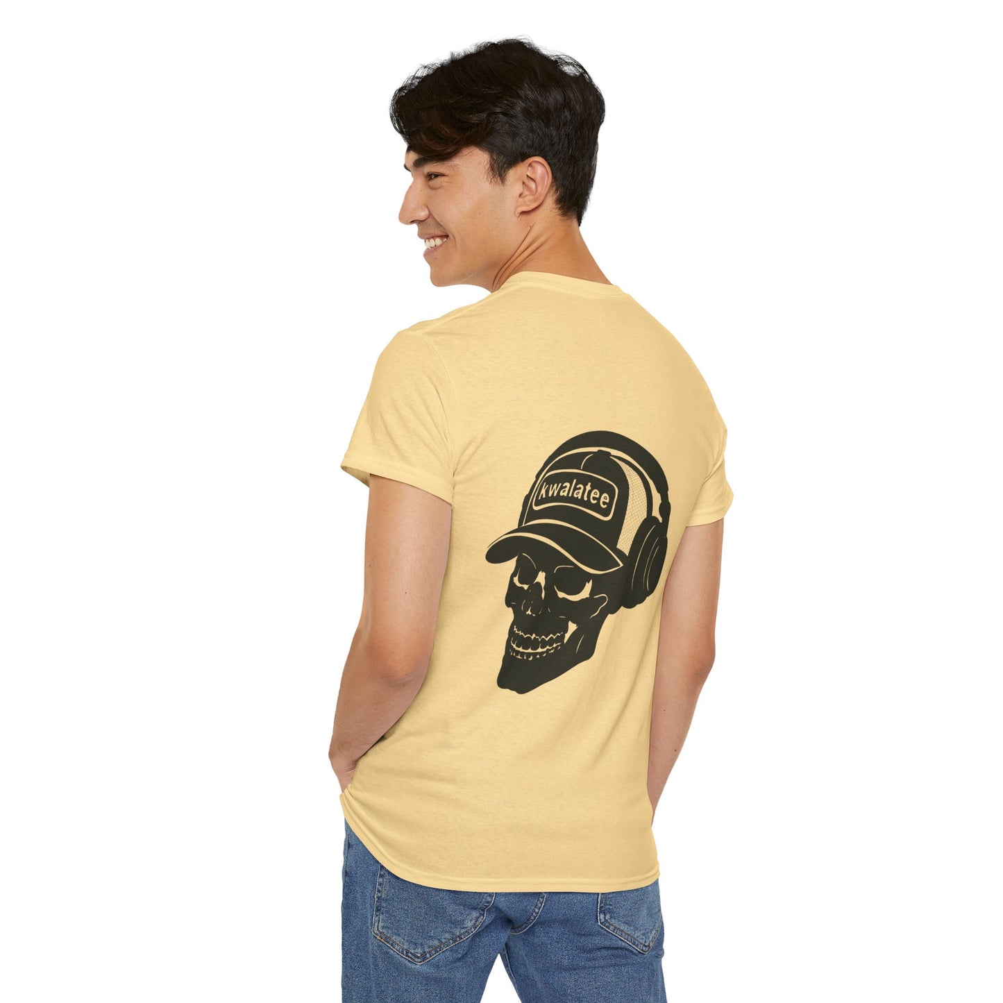 Skull DJ Tee — 'Kwalatee' Music Logo Graphic T-Shirt